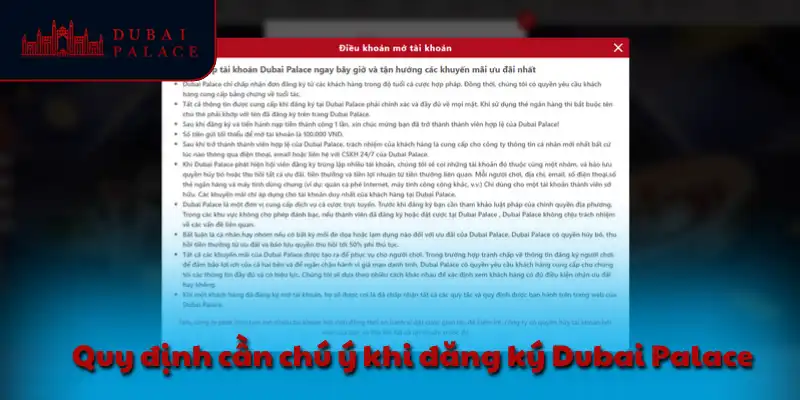 Quy định cần chú ý khi đăng ký Dubai Palace