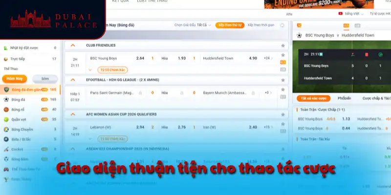 Giao diện thuận tiện cho thao tác cược